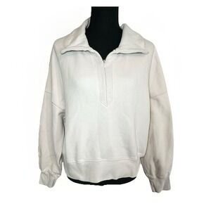 Abercrombie Women's MED Ivory Max‎ Essentials Oversized Crop 1/4 Zip Sweatshirt
